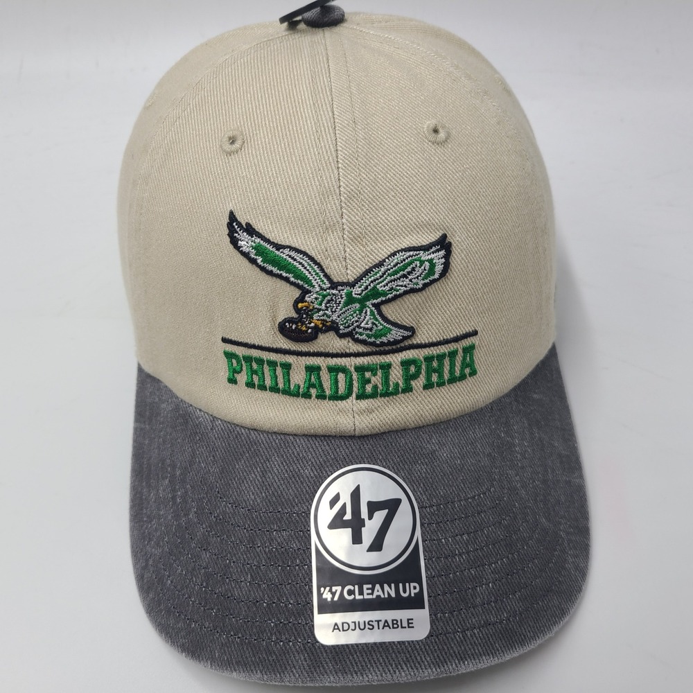 Philadelphia Eagles Hat Strapback 47 Brand Clean Up Beige Black NFL Retro Logo